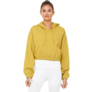 Alo Yoga Stadium Half Zip Cropped Sweatshirt Women's Yellow Hoodie Size Large